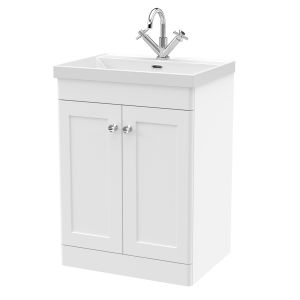 600mm Floor Standing 2-Door Vanity with Basin - 1 Tap Hole - Nuie CLC125E White, White colour ,image 1