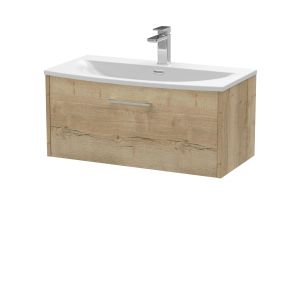 800mm Wall Hung Single Drawer Vanity & Basin 4 - Hudson Reed JNU1825G Oak, Oak colour ,image 1