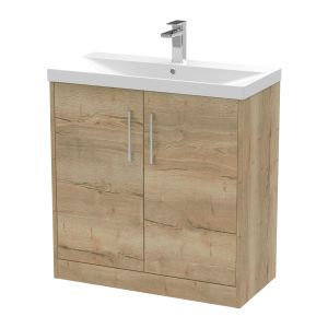 800mm Floor Standing 2 Door Vanity & Basin 3 - Hudson Reed JNU1805D Oak, Oak colour ,image 1