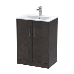 600mm Floor Standing 2 Door Vanity & Basin 2 - Hudson Reed JNU2603B Brown, Brown colour ,image 1