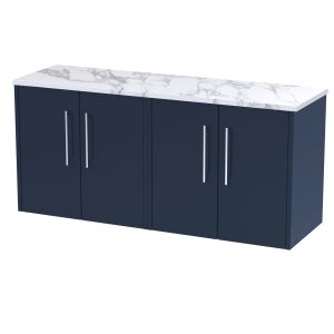 1200 Wall Hung 4-Door Vanity & Laminate Worktop - Hudson Reed JNU2923LCM2 Blue