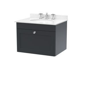 600mm Wall Hung 1 Drawer Vanity & Marble Top 3TH - Nuie CLC1494WR3 Black, Black colour ,image 1