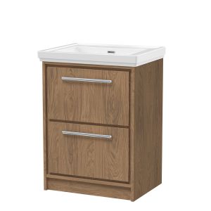 600mm Floor Standing 2-Drawer Vanity with Basin - 0 Tap Hole - Hudson Reed LIL2733H Oak, Oak colour ,image 1