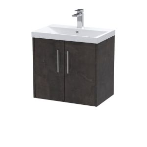 600mm Wall Hung 2 Door Vanity & Basin 3 - Hudson Reed JNU2623D Brown, Brown colour ,image 1