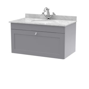 800mm Wall Hung 1 Drawer Vanity & Marble Top 1TH - Nuie CLC296GR1 Grey, Grey colour ,image 1