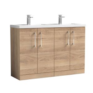 1200mm Floor Standing 4-Door Vanity & Double Basin - Nuie ARN3003C Oak, Oak colour ,image 1