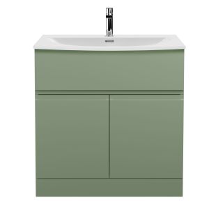 800mm Floor Standing 2 Door/Drawer Unit & Basin 4 - Hudson Reed URB805G Green, Green colour ,image 1