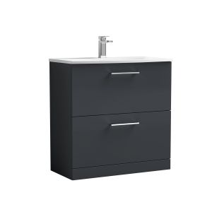 800mm Floor Standing 2 Drawer Vanity & Basin 4 - Nuie ARN1435G Black, Black colour ,image 1