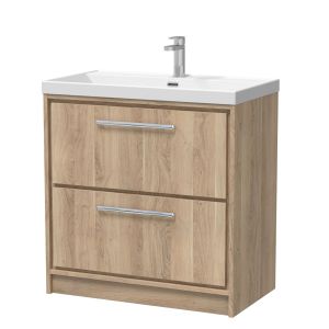 800mm Floor Standing 2-Drawer Vanity with Basin - 1 Tap Hole - Hudson Reed LIL3035E Oak, Oak colour ,image 1
