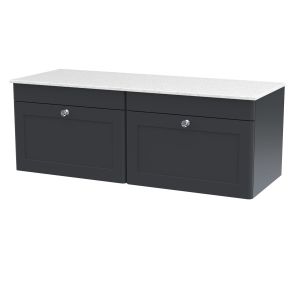 1200mm Wall Hung 2-Drawer Vanity with Marble Top - Nuie CLC1494WMT2 Black, Black colour ,image 1