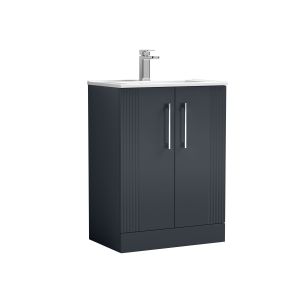 600mm Floor Standing 2 Door Vanity & Basin 2 - Nuie DPF1425B Black, Black colour ,image 1