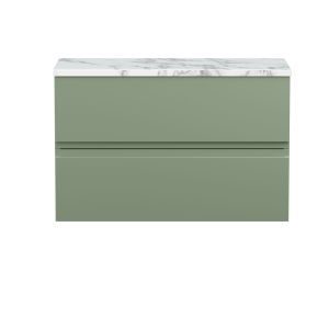 800mm Wall Hung 2-Drawer Unit & Laminate Worktop - Hudson Reed URB806LCM Green, Green colour ,image 1