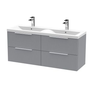 1200mm Wall Hung 4 Drawer Vanity & Double Basin - Hudson Reed DFF293F Grey, Grey colour ,image 1