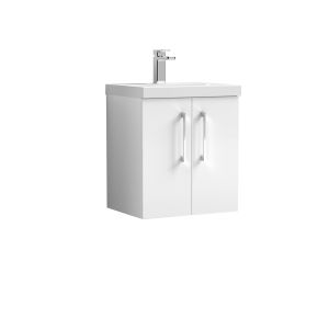 500mm Wall Hung 2 Door Vanity & Basin 3 - Nuie ARN121D White, White colour ,image 1