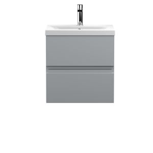 500mm Wall Hung 2-Drawer Vanity Unit & Basin 1 - Hudson Reed URB202A Satin Grey, Grey colour ,image 1
