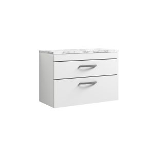 800 Wall Hung 2-Drawer Unit & Laminate Worktop - Nuie ATH069LCM White, White colour ,image 1