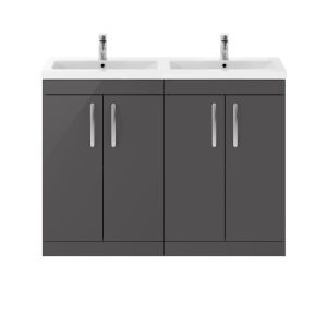 1200mm Floor Standing Cabinet With Double Ceramic Basin - Nuie ATH075F Gloss Grey, Grey colour ,image 1