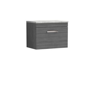600mm Wall Hung Vanity With Grey Worktop - Nuie ATH039LBG Anthracite Woodgrain, Brown/Grey colour ,image 1