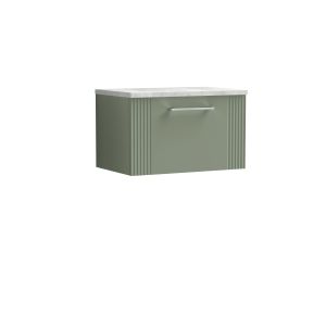 600mm Wall Hung Single Drawer Vanity & Laminate Top - Nuie DPF894LBG Green, Green colour ,image 1
