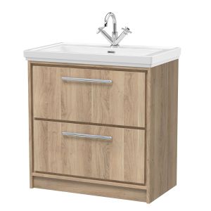 800mm Floor Standing 2-Drawer Vanity with Basin - 1 Tap Hole - Hudson Reed LIL3035A Oak, Oak colour ,image 1