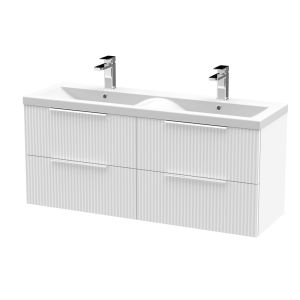1200mm Wall Hung 4 Drawer Vanity & Double Basin - Hudson Reed DFF193F White, White colour ,image 1