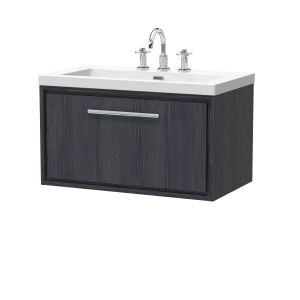 800mm Wall Hung Single Drawer Vanity with Basin - 3 Tap Hole - Hudson Reed LIL2225M Grey, Grey colour ,image 1