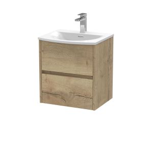 500mm Wall Hung 2 Drawer Unit & Basin 4 - Nuie HAV802G Oak