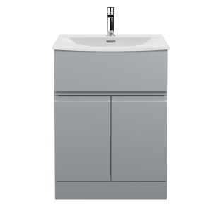 600mm Floor Standing 2 Door/Drawer Vanity Unit & Basin 4 - Hudson Reed URB203G Satin Grey, Grey colour ,image 1