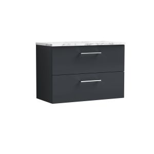 800mm Wall Hung 2-Drawer Vanity & Laminate Worktop - Nuie ARN1426LCM Black, Black colour ,image 1