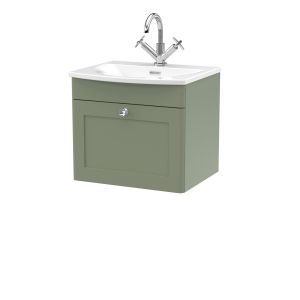 500mm Wall Hung 1-Drawer Unit & Curved Basin - Nuie CLC891J Green, Green colour ,image 1