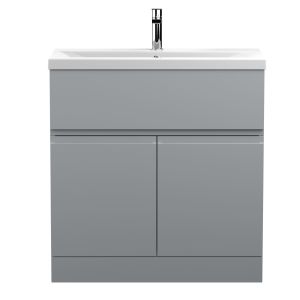 800mm Floor Standing 2-Door Vanity Unit & Basin 1 - Hudson Reed URB205A Satin Grey, Grey colour ,image 1