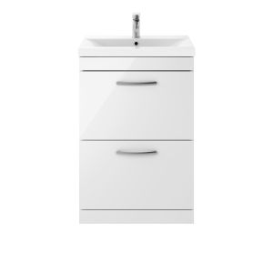 600mm Floor Standing Vanity With Basin 1 - Nuie ATH034A Gloss White, White colour ,image 1