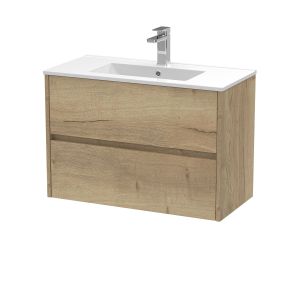 800mm Wall Hung 2 Drawer Unit & Basin 2 - Nuie HAV806B Oak, Oak colour ,image 1