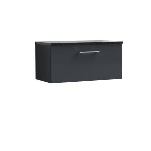 800mm Wall Hung 1 Drawer Vanity & Laminate Top - Nuie ARN1425LSB Black, Black colour ,image 1