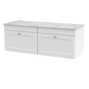 1200mm Wall Hung 2-Drawer Vanity with Marble Top - Nuie CLC194GMT2 White, White colour ,image 1