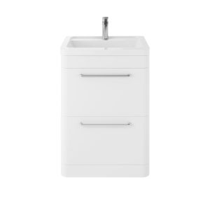 Floor Standing 600mm Cabinet & Ceramic Basin - Hudson Reed SOL101A Pure White, White colour ,image 1