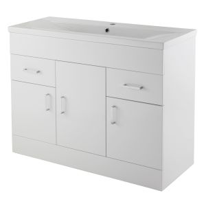 1000mm Floor Standing Cabinet & Mid-Edge Basin - Nuie VTNB1000 Gloss White, White colour ,image 1