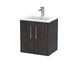 500mm Wall Hung 2 Door Vanity & Basin 2 - Hudson Reed JNU2621B Brown, Brown colour ,image 1