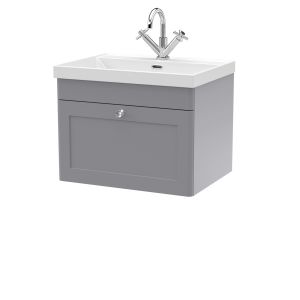 600mm Wall Hung 1-Drawer Vanity with Basin - 1 Tap Hole - Nuie CLC294E Grey, Grey colour ,image 1