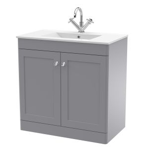 800mm Floor Standing 2-Door Vanity with Basin - 1 Tap Hole - Nuie CLC226C Grey, Grey colour ,image 1
