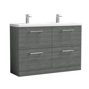 1200mm Floor Standing 4 Drawer Vanity & Double Basin - Nuie ARN533F Grey, Grey colour ,image 1