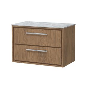 800mm Wall Hung 2-Drawer Vanity with Marble Worktop - Hudson Reed LIL2726GMT Oak, Oak colour ,image 1