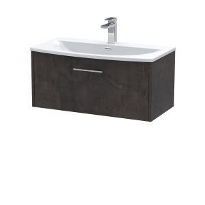 800mm Wall Hung 1 Drawer Vanity & Basin 4 - Hudson Reed JNU2625G Brown