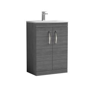 600mm Floor Standing Vanity With Basin 4 - Nuie ATH025G Anthracite Woodgrain, Brown/Grey colour ,image 1