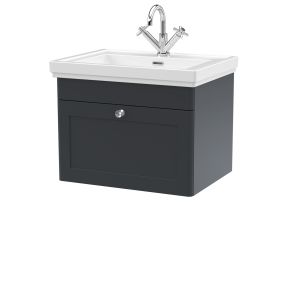 600mm Wall Hung 1-Drawer Vanity & Basin 1TH - Nuie CLC1494A Black, Black colour ,image 1