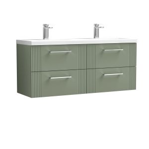 1200mm Wall Hung 4 Drawer Vanity & Double Basin - Nuie DPF893F Green, Green colour ,image 1