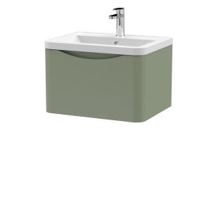 600mm Wall Hung 1 Drawer Vanity & Ceramic Basin - Nuie LUN805A Green, Green colour ,image 1