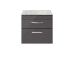 600mm Wall Hung Cabinet With Grey Worktop - Nuie ATH078LBG Gloss Grey, Grey colour ,image 1