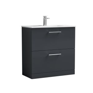 800mm Floor Standing 2 Drawer Vanity & Basin 2 - Nuie ARN1435B Black, Black colour ,image 1