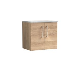 600mm Wall Hung 2-Door Vanity & Laminate Worktop - Nuie ARN3023LBG Oak, Oak colour ,image 1